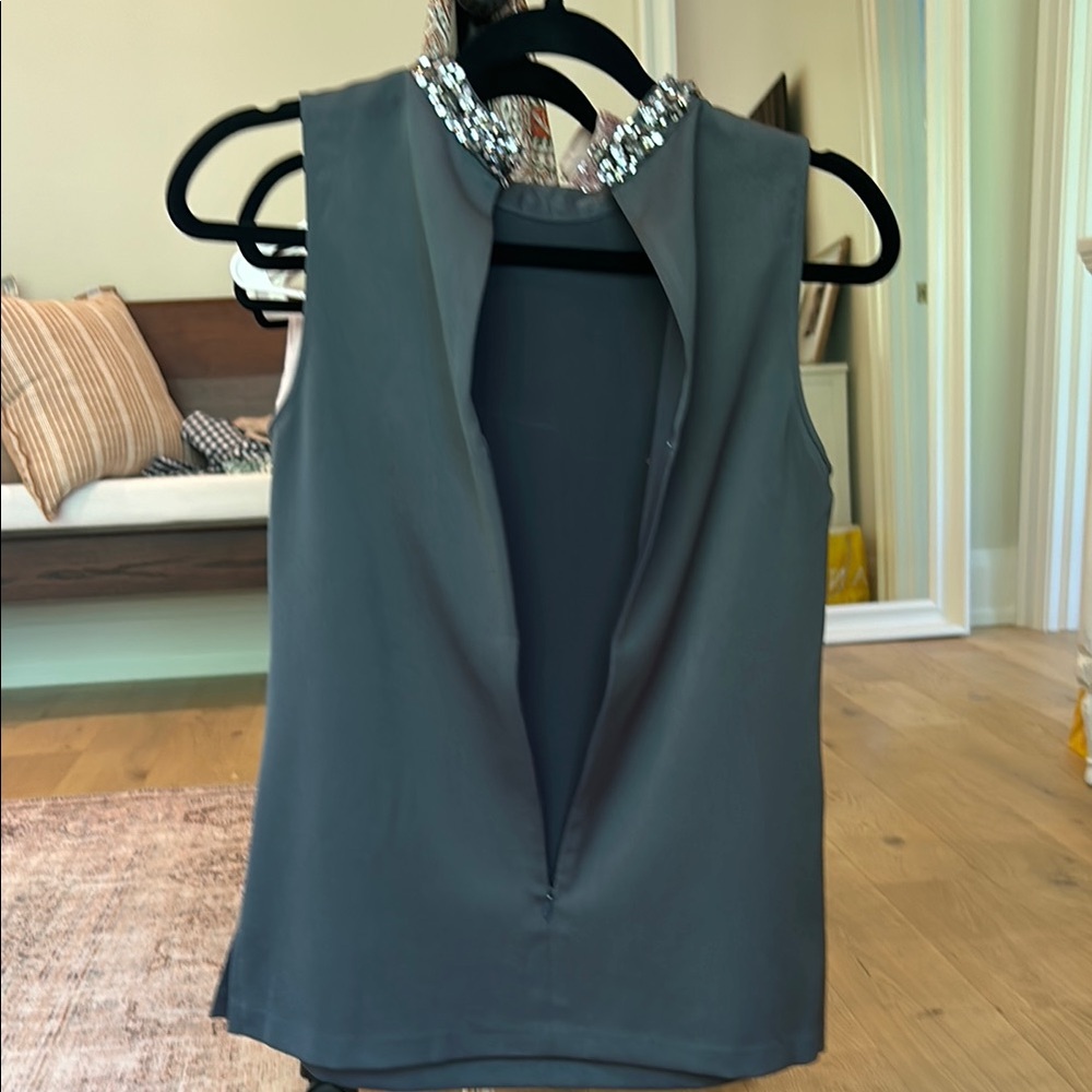 Ann Taylor Green Embellished Sleeveless Blouse